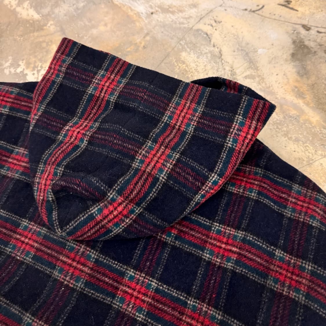 네넷 후드 더플 체크 코트 네이비/레드 상품이미지5