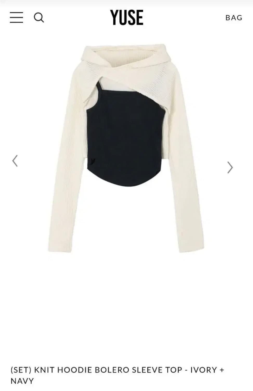 유즈 니트 후디 볼레로 슬리브 톱 세트 블랙 상품이미지3