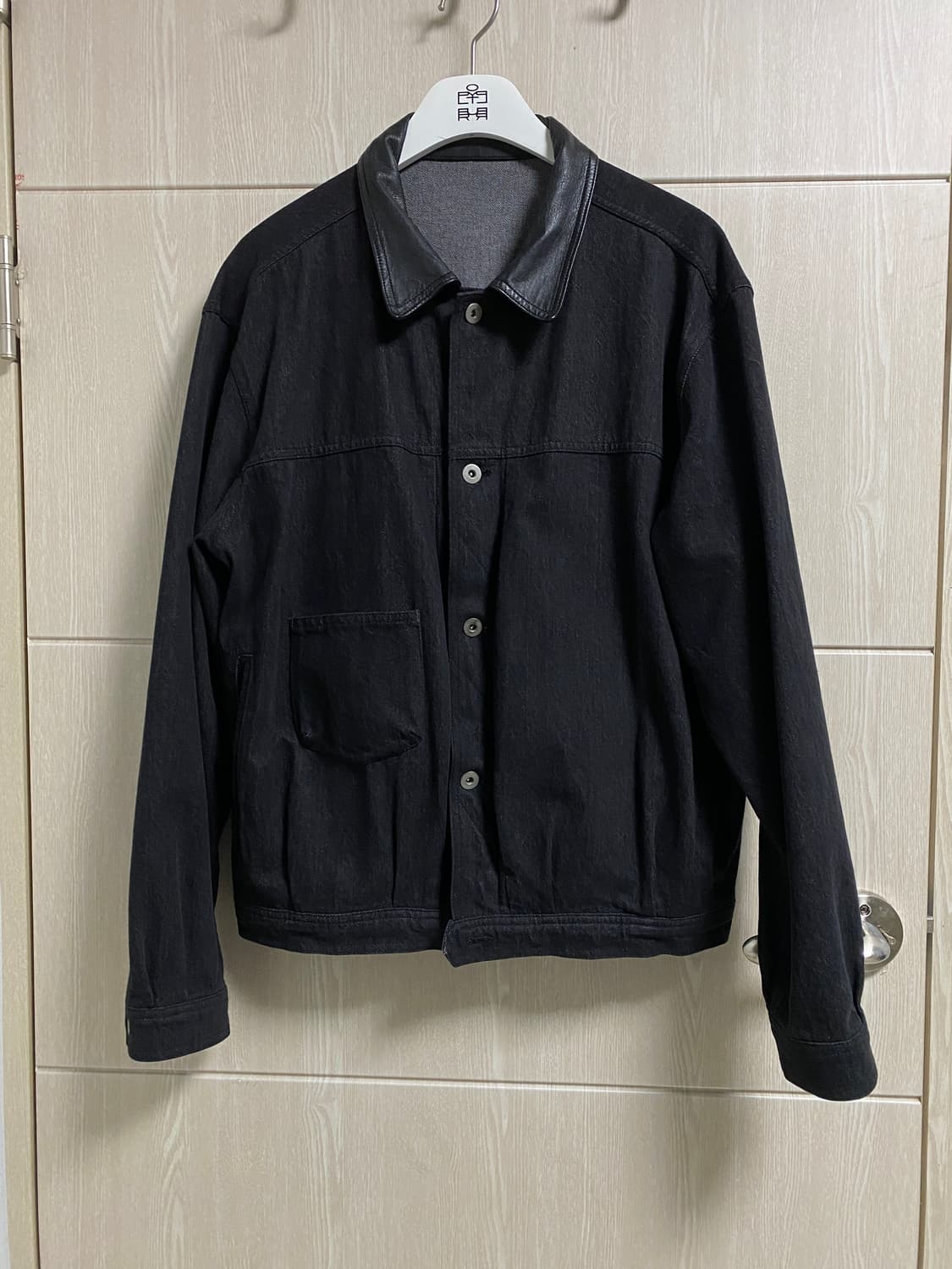 폴리테루 유즈드 트러커 자켓 블랙 레더 칼라 상품이미지3