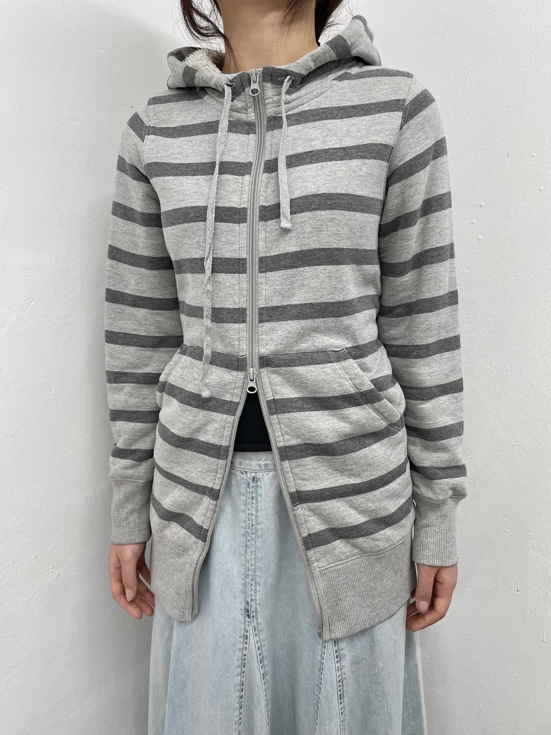 너드 스트라이프 투웨이 퍼 후드집업 상품이미지3