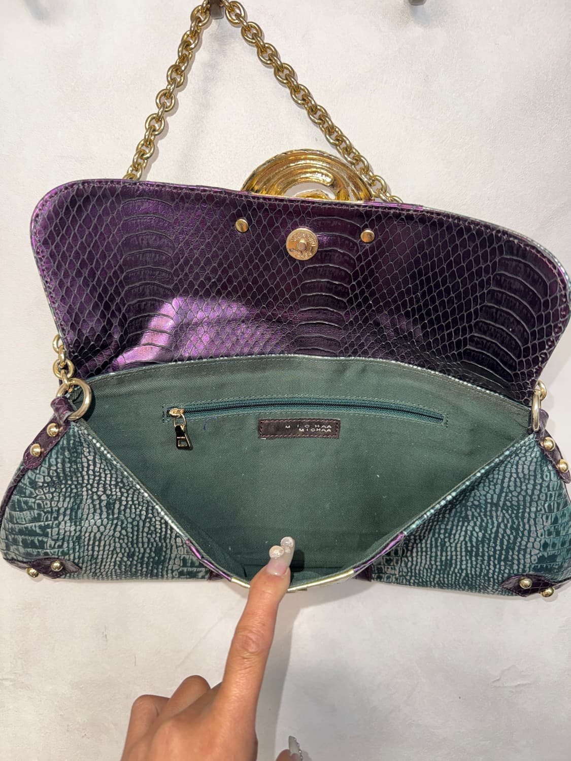 MICHAA metal blue green python chain 숄더백 상품이미지5