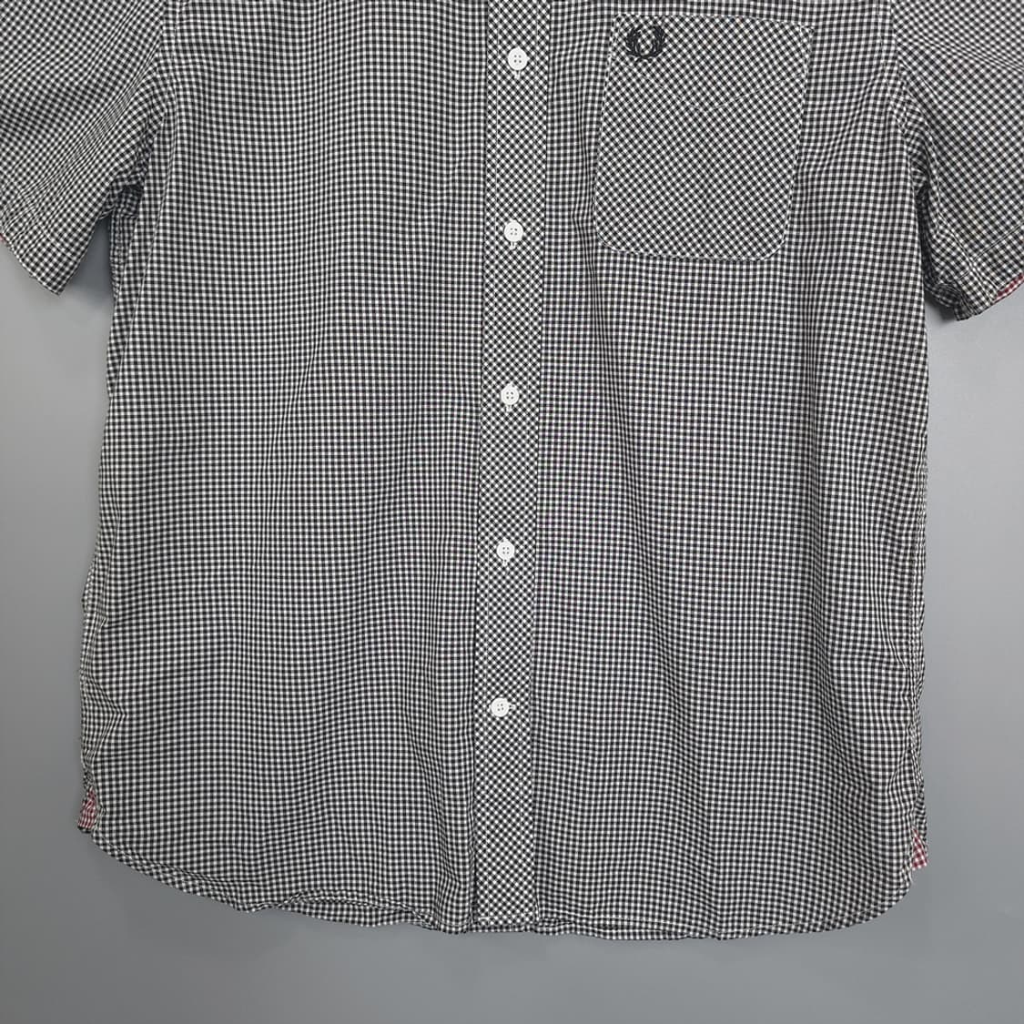 프레드페리 Fred Perry 체크 반팔셔츠 블랙 L 상품이미지3