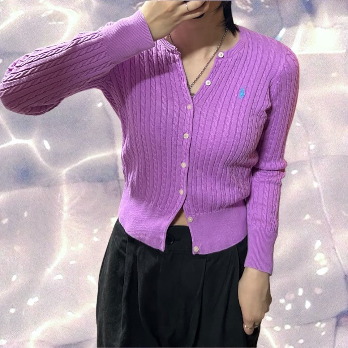 폴로 랄프로렌 신형 걸즈 니트 가디건 퍼플 핑크 L  상품이미지2