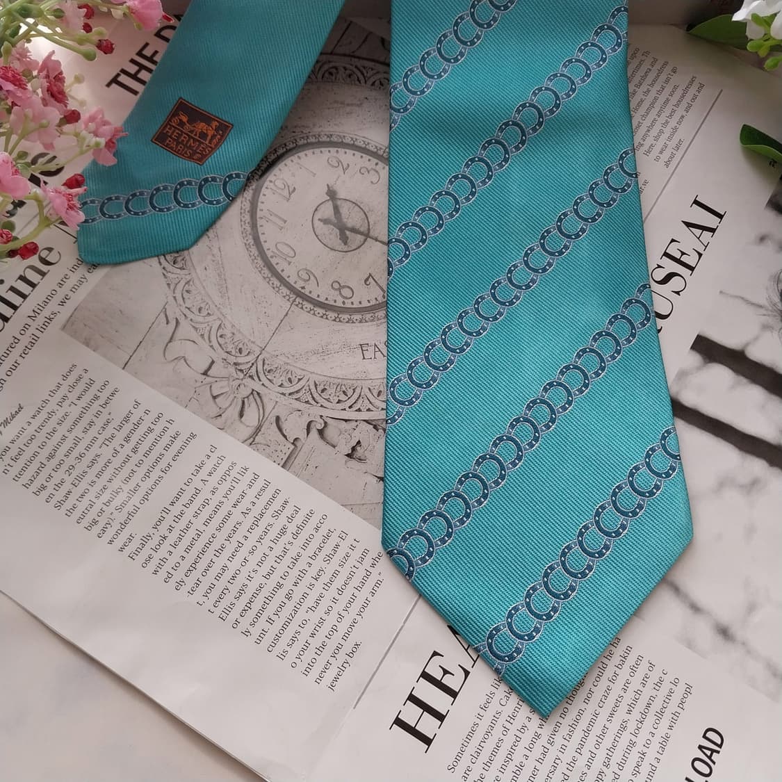 에르메스 실크 스카이블루 말굽 패턴 넥타이 9.1cm A+등급 K1709 상품이미지6