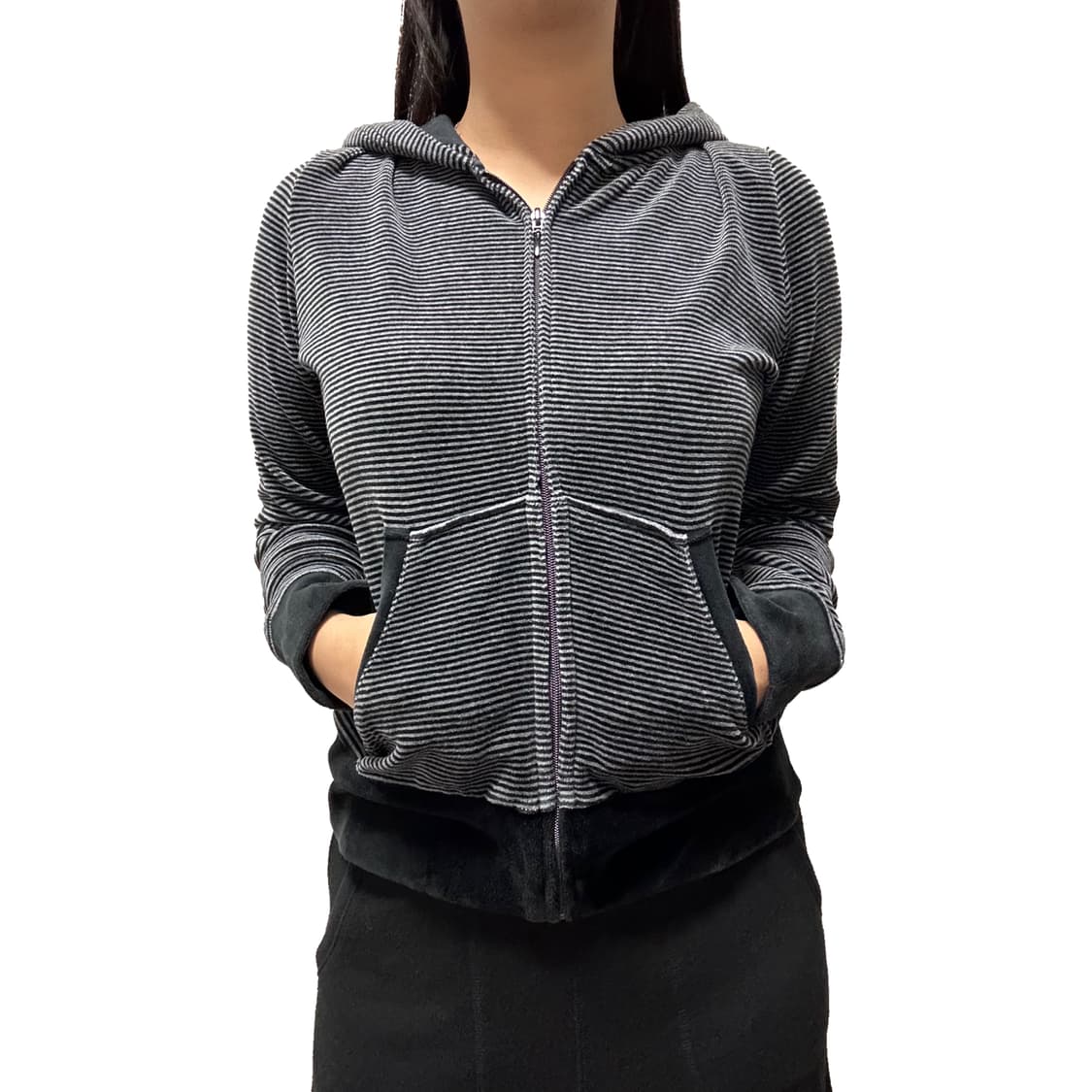 벨벳 스트라이프 후드집업 상품이미지1