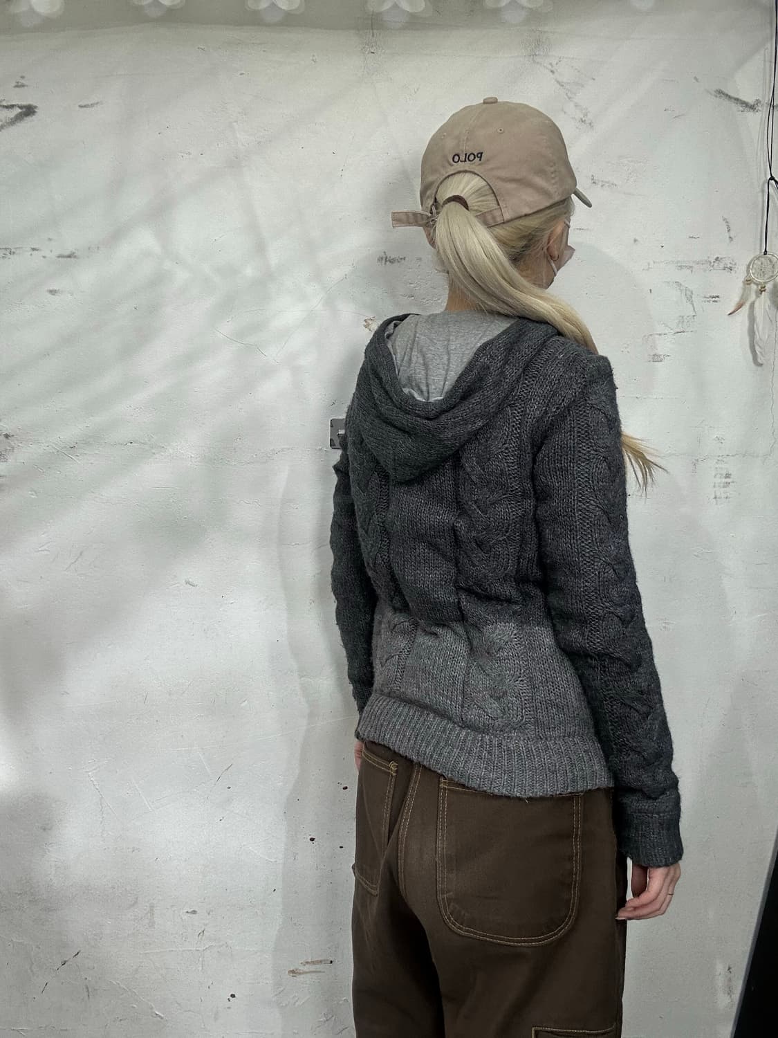 띠어리 일본판 그레이 여성용 꽈배기 니트 후드 집업 S 상품이미지3