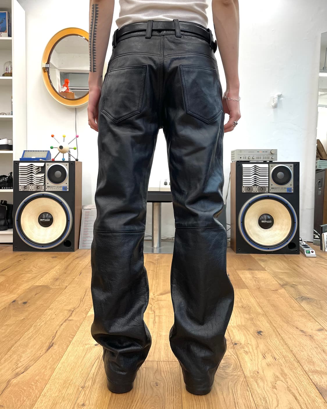 [L] 90s 플레어 레더 팬츠 상품이미지1