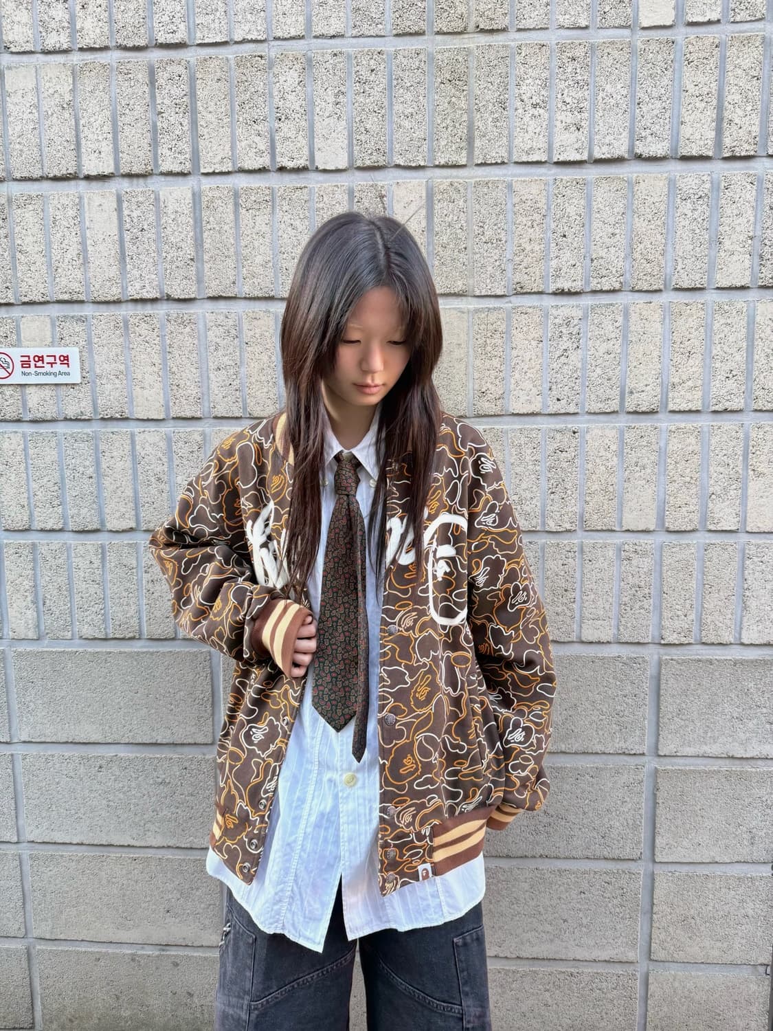 베이프 OG 브라운 사루카모 로고 바시티 상품이미지4