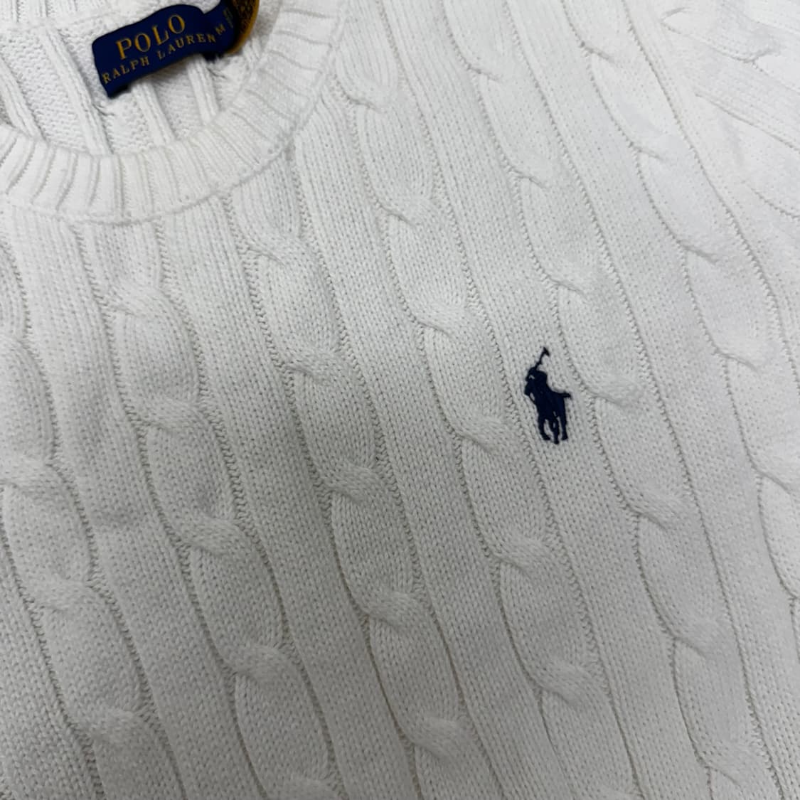 POLO 폴로 랄프로렌 신상 여성 케이블 꽈배기 니트 반팔 화이트 M 상품이미지3