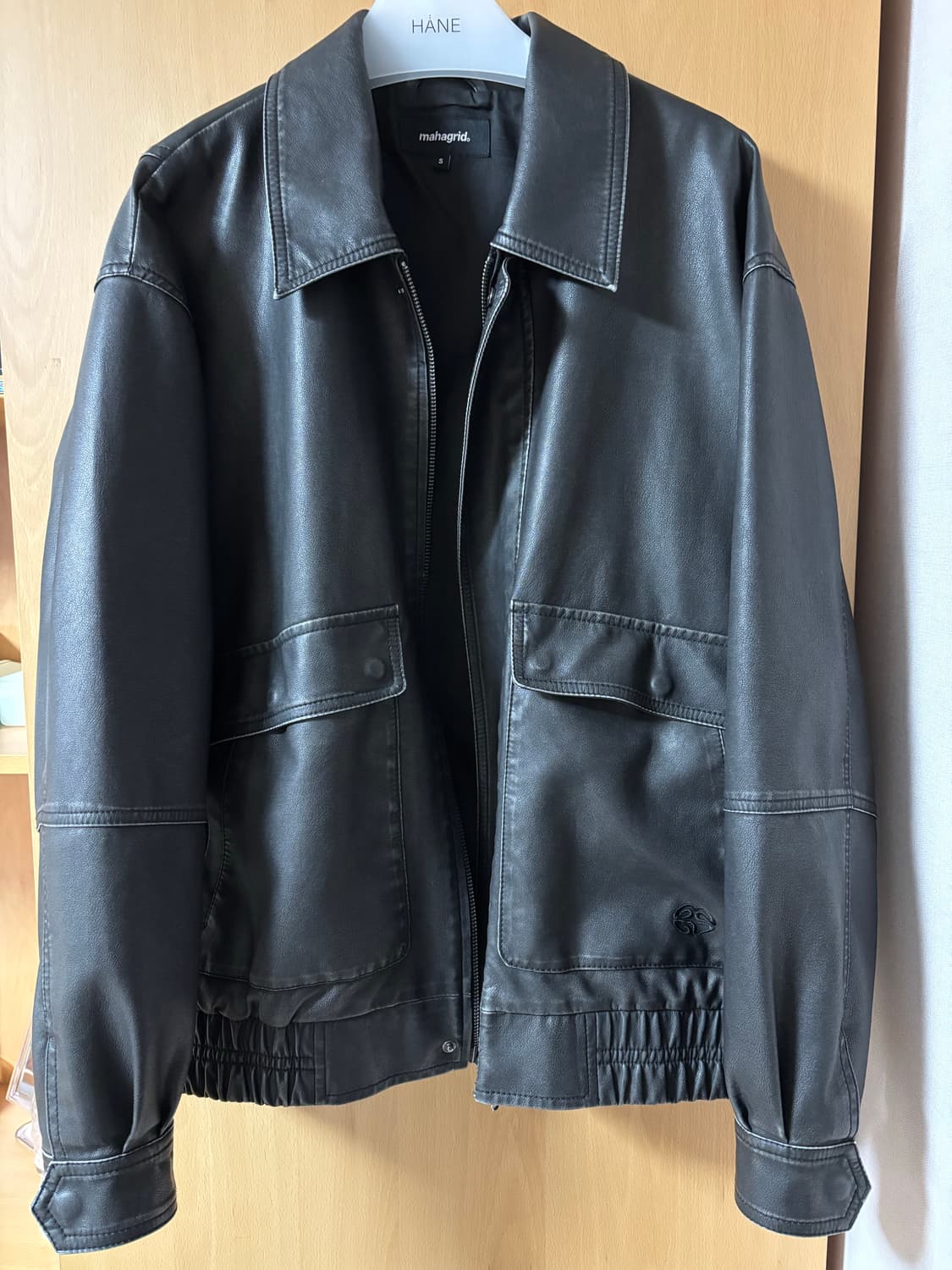 WASHED FAUX LEATHER BLOUSON BLACK 상품이미지4