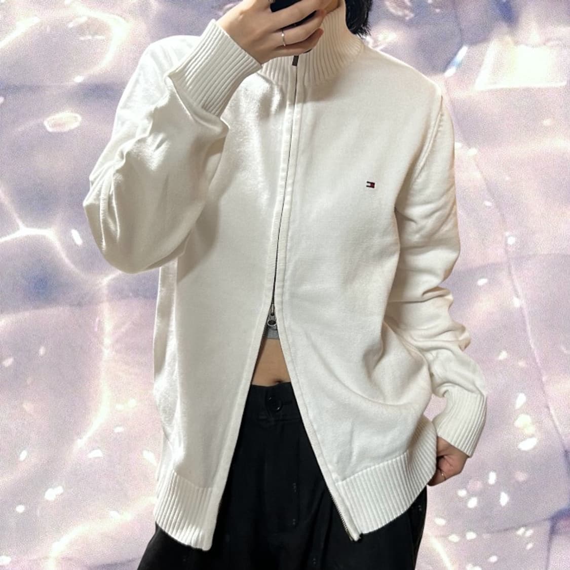 타미힐피거 터틀넥 목폴라 투웨이 니트 집업 화이트 S 상품이미지1