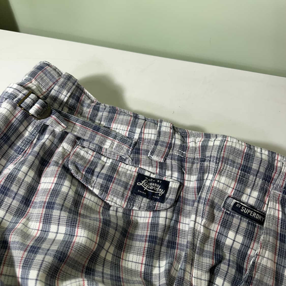 M 슈퍼드라이 코튼 버튼플라이 신치백 체크반바지 상품이미지2