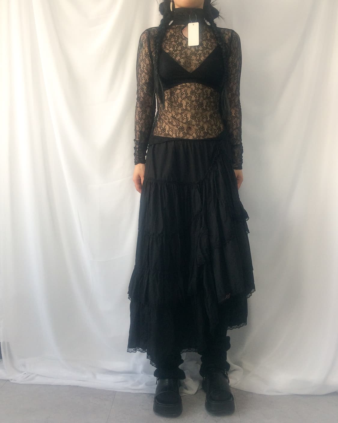Lace high neck top 상품이미지1