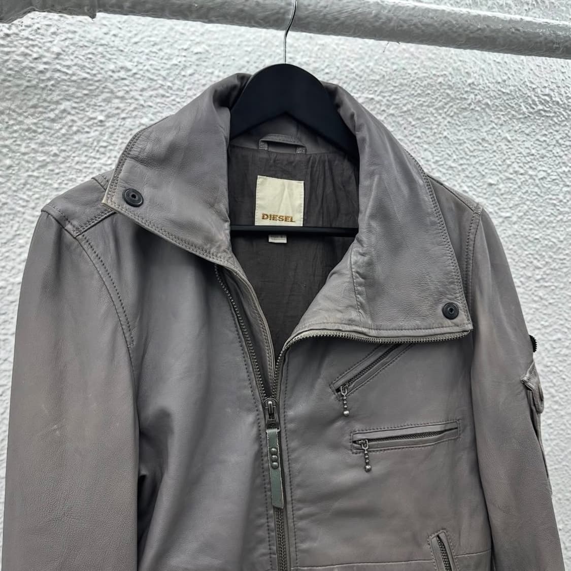Diesel fade washing asymmetry leather ja 상품이미지3