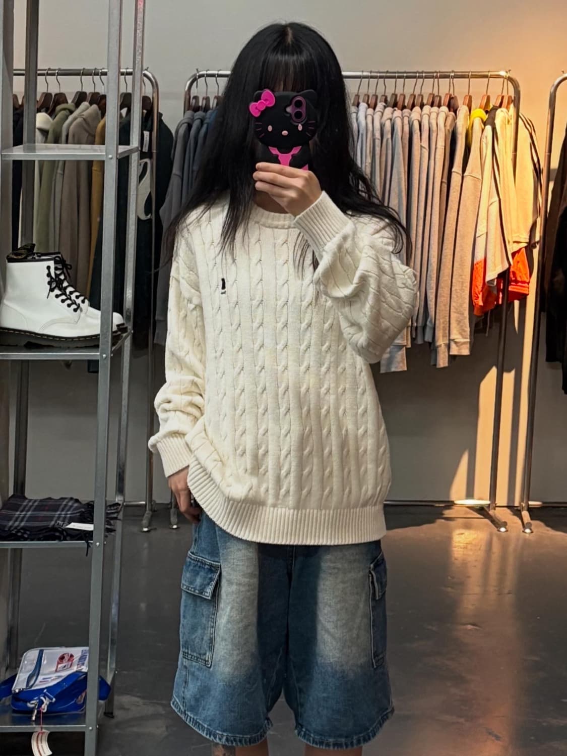 예일 미니멀 꽈배기 스웨터 화이트 A1423 상품이미지1