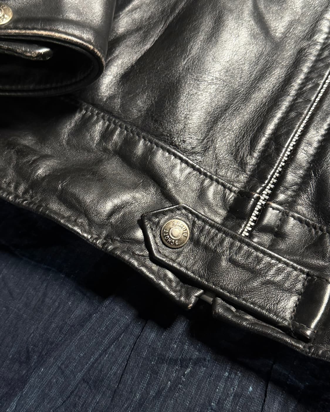 (레어) 80-90‘s 쇼트 카우하이드 640 싱글 라이더 자켓 42 상품이미지4