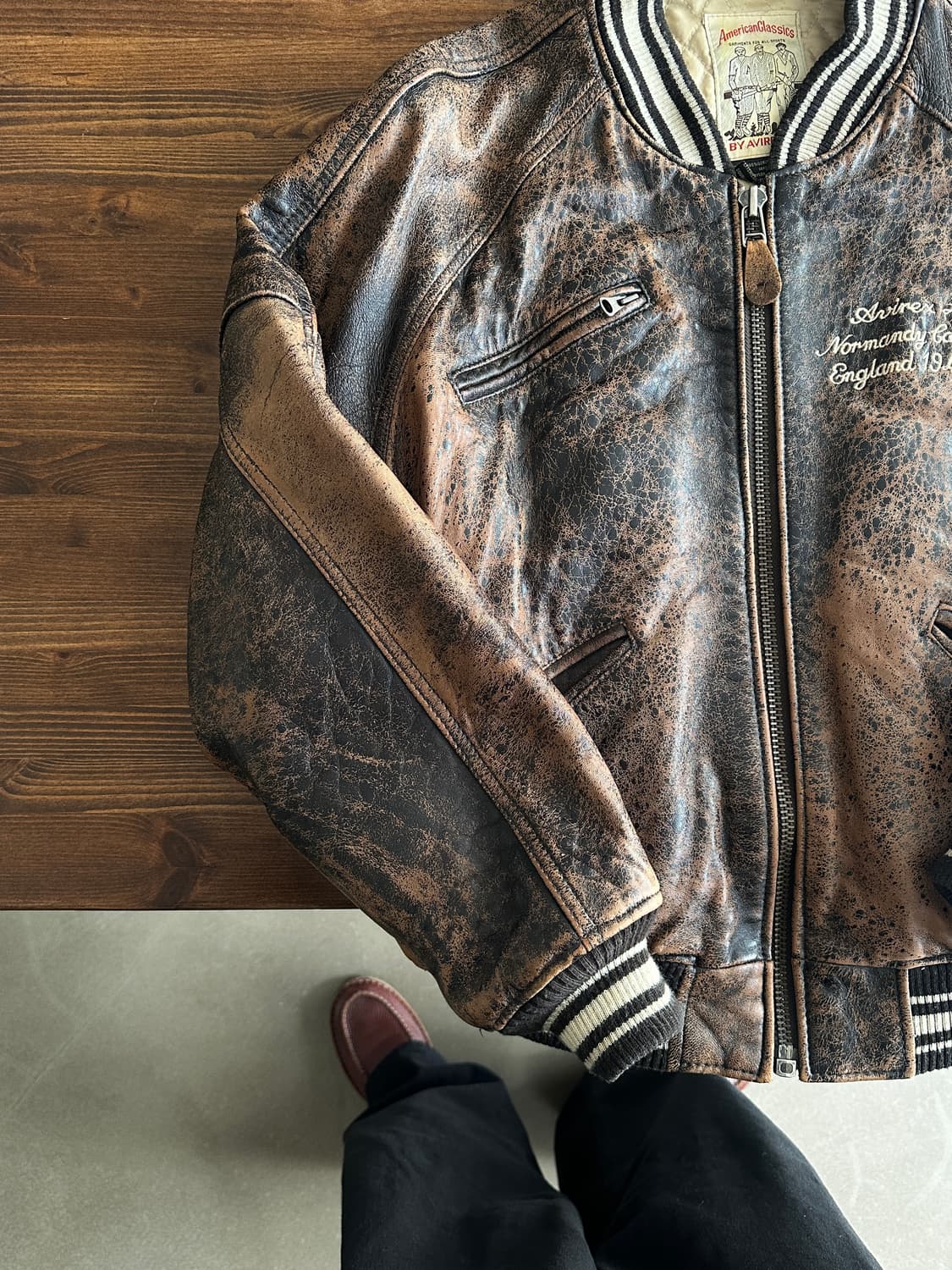 90s 아비렉스 avirex 바시티 레더 자켓 브라운 상품이미지5