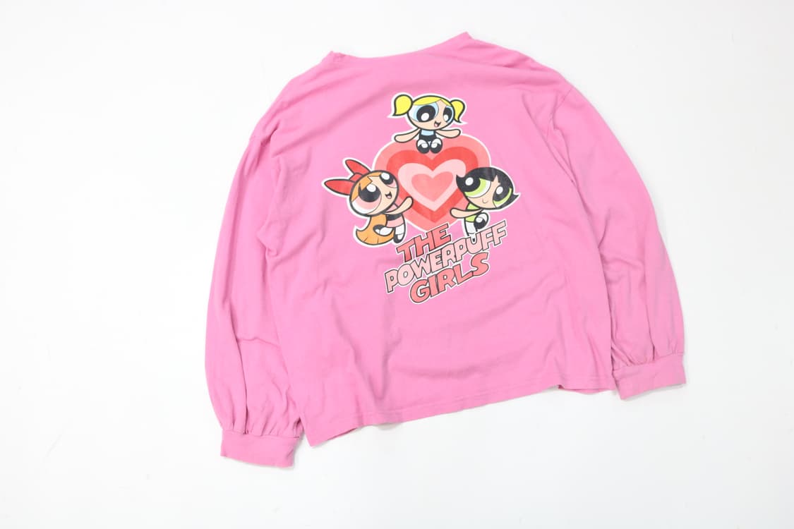 파워퍼프걸 빈티지 하트 그래픽 핑크 롱슬리브 티셔츠 상품이미지2