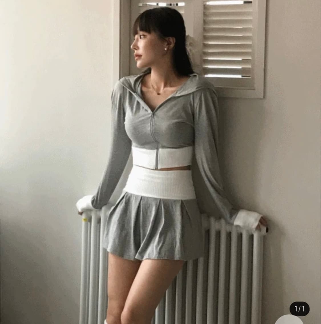 모디 크롭 배색 후드집업 세트 상품이미지1