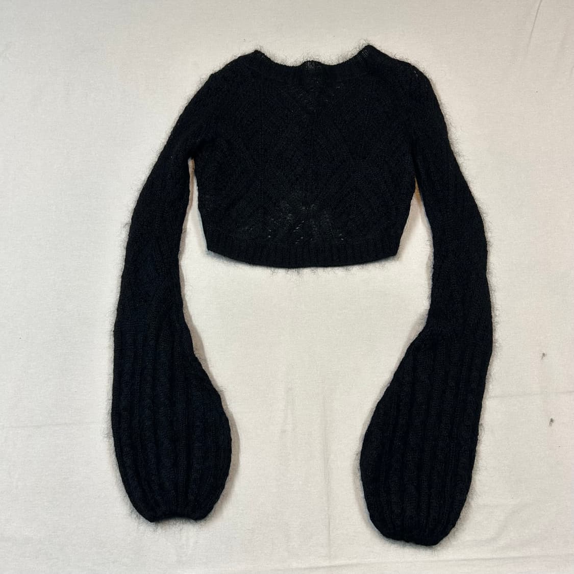 nadesico 리본 각인 버튼 모헤어 크롭 가디건 벨슬리브 상품이미지6