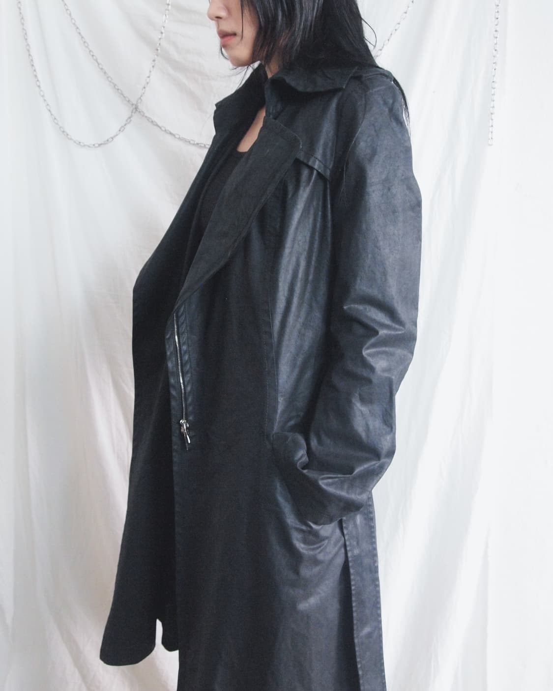 니나리치 10꼬르소꼬모 사선지퍼 왁스 코팅 데님 코트 상품이미지6