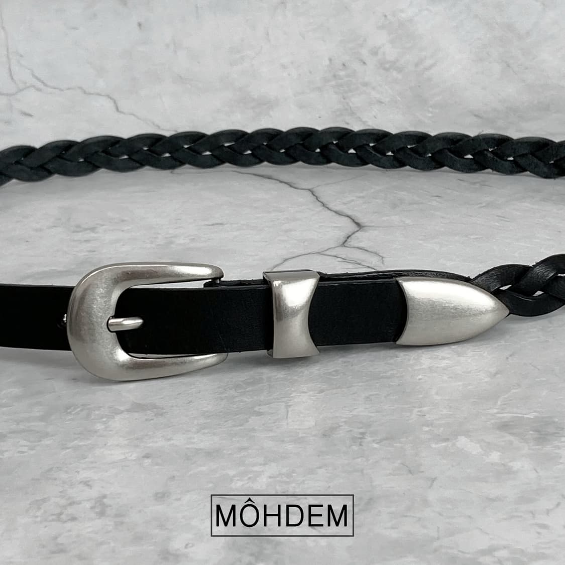 [Unisex] 하프 위빙 이태리 가죽벨트 블랙 상품이미지1