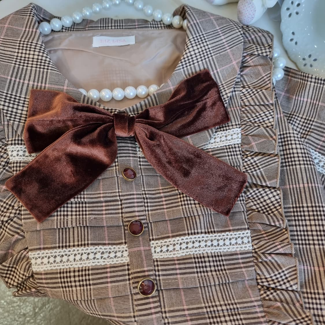 LIZ LISA(리즈리사) 초콜릿무드 체크 레이스 리본 원피스 상품이미지5