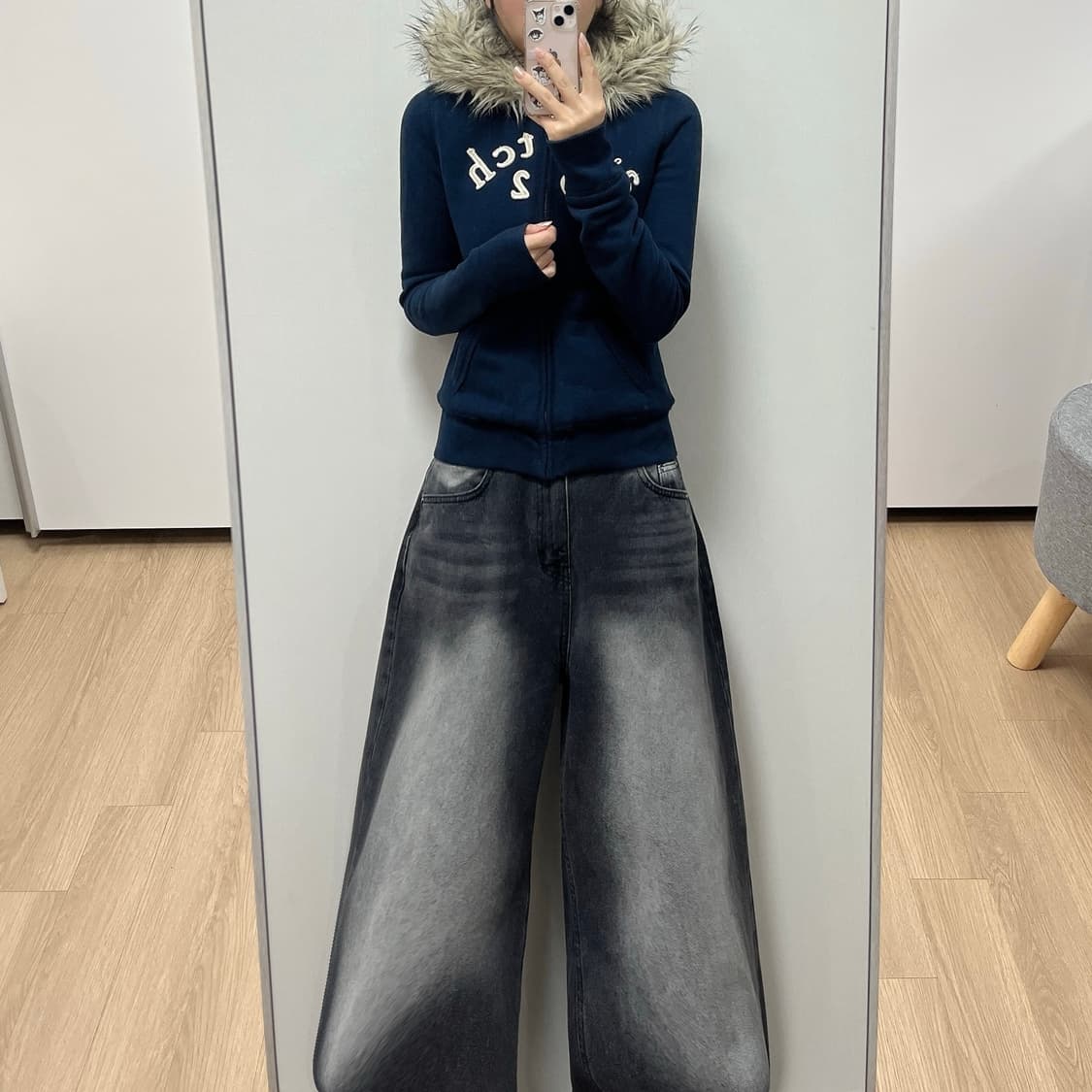 아베크롬비 울프죠 자수로고 네이비 후드집업 상품이미지2