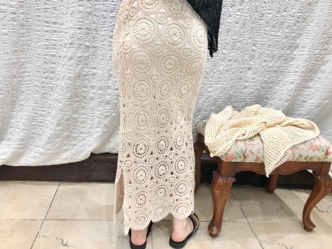 Crochet ivory knit long skirt 상품이미지3