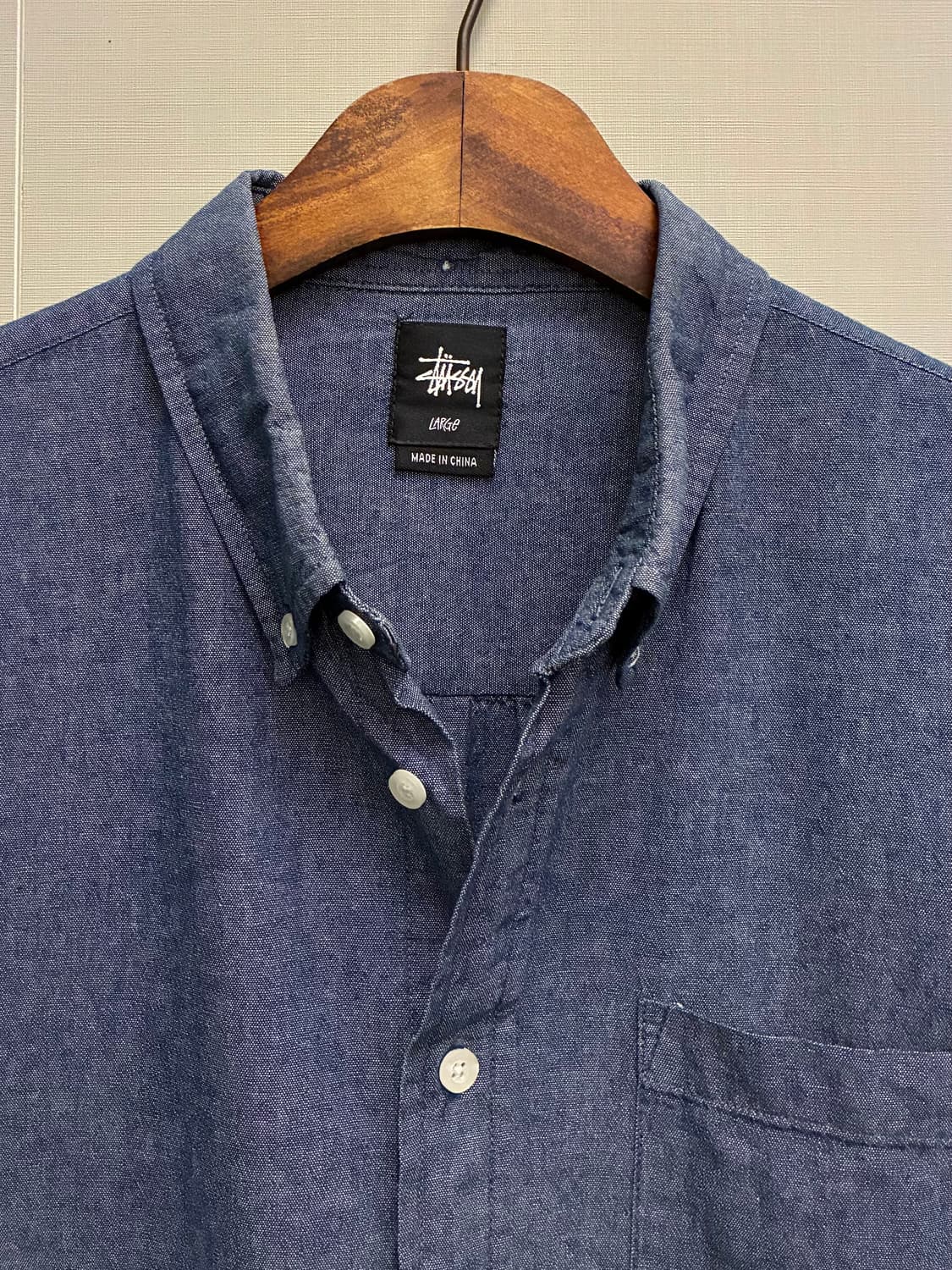 (L)Stussy 스투시 코튼 포켓 버튼다운 샴브레이셔츠 데님셔츠 상품이미지4