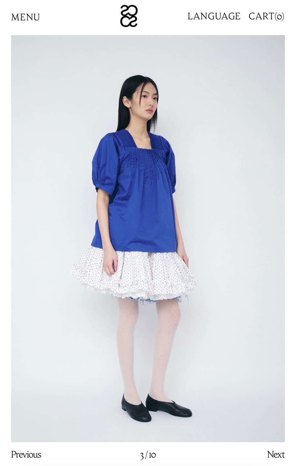 코스모스 플리츠 넥 하프슬리브 블라우스 상품이미지3