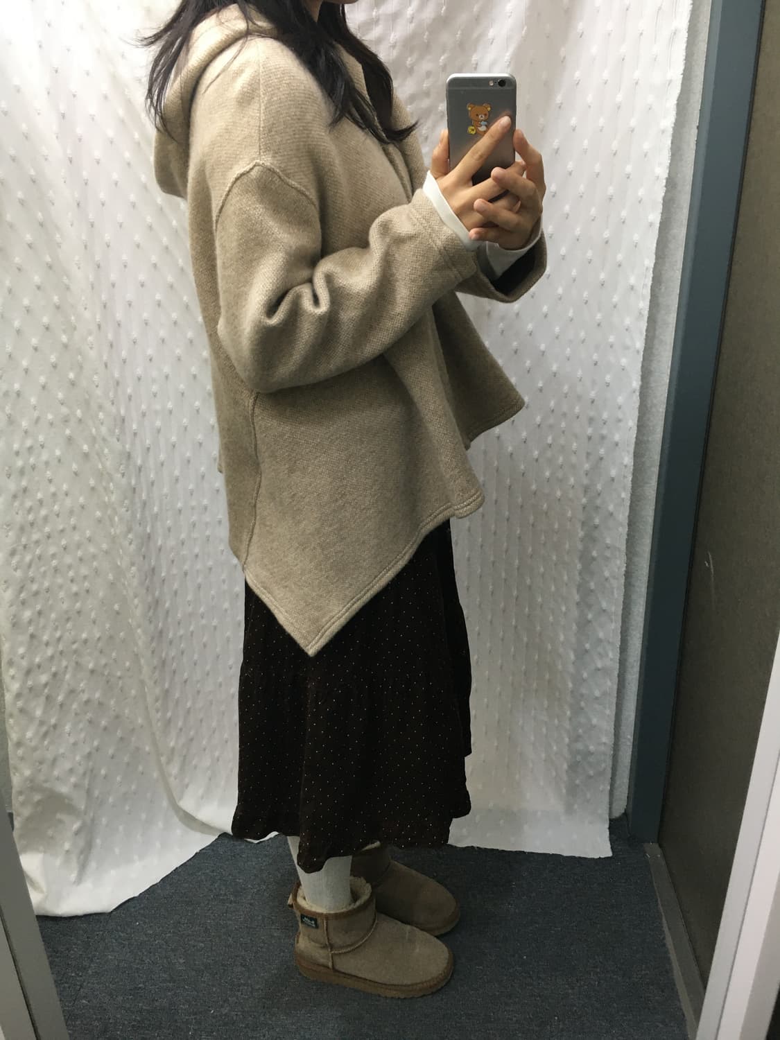 베이지 울 투버튼 언발 가디건 상품이미지4