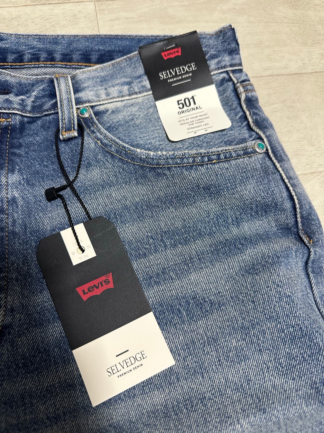 리바이스 501 셀비지 터콰이즈 데님 34x32 상품이미지3