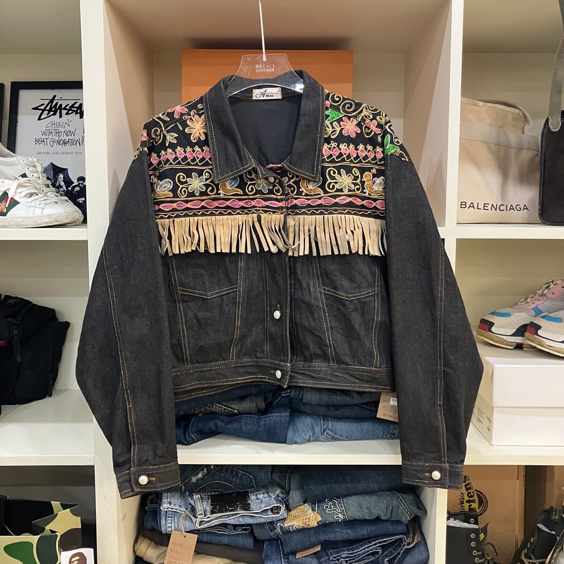 VTG 빈티지 프린지 자수 흑청 데님 자켓 상품이미지1