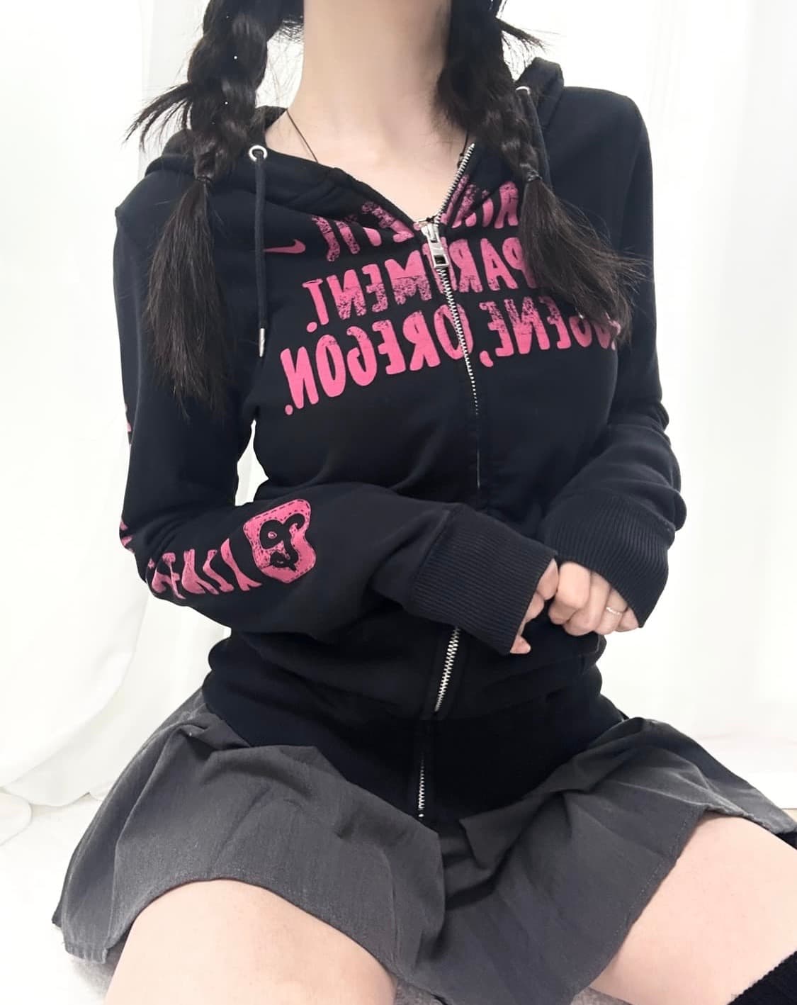 나이키 블랙 핑크 로고 후드집업 상품이미지1