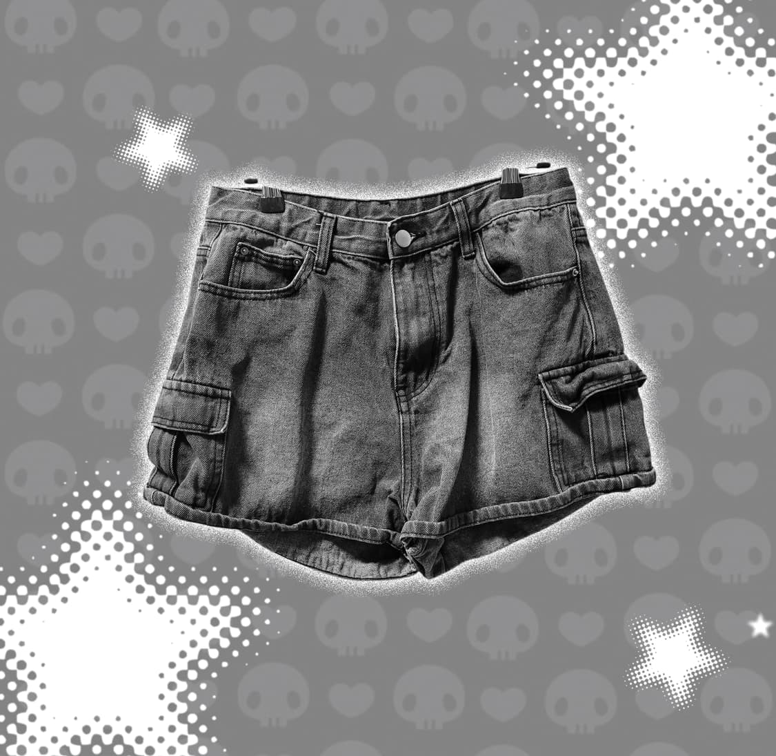 펑크 블랙검정 워싱 데님 숏 반바지 상품이미지1