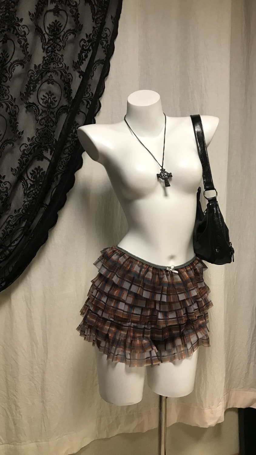 체크 미니 캉캉 레이어드 쉬폰 스커트 숏 팬츠 상품이미지2