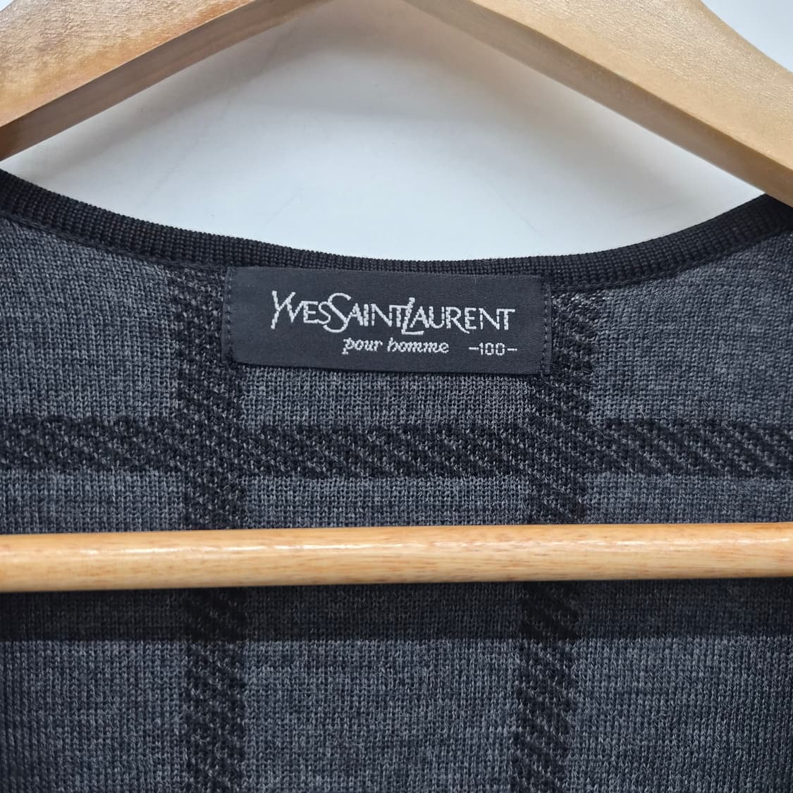 입생로랑 블랙 체크 패턴 니트 조끼 남녀공용 XL 상품이미지3