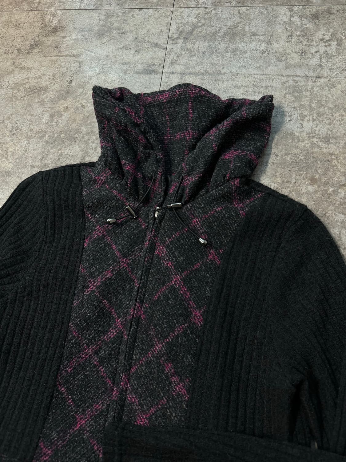 셔링 스트링 넥 니트 집업 원피스 상품이미지6