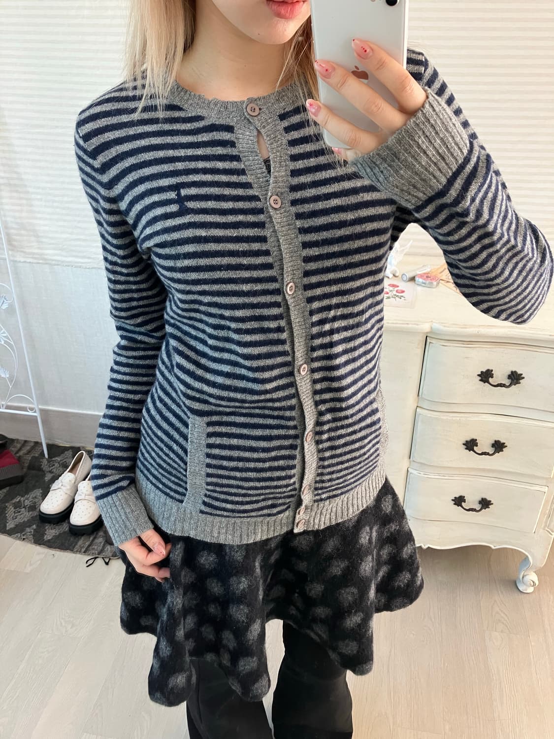 East boy 차콜 네이비 울 스트라이프 포켓 가디건  상품이미지4