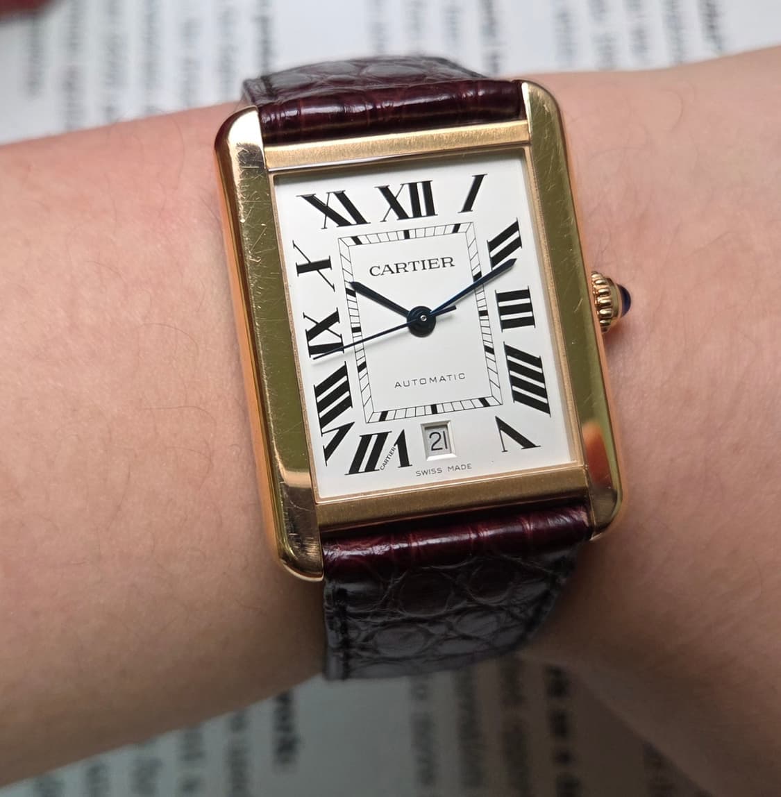 레어] 까르띠에 탱크솔로 XL Ref.3799 18k 올금통 로만 블루핸 상품이미지9