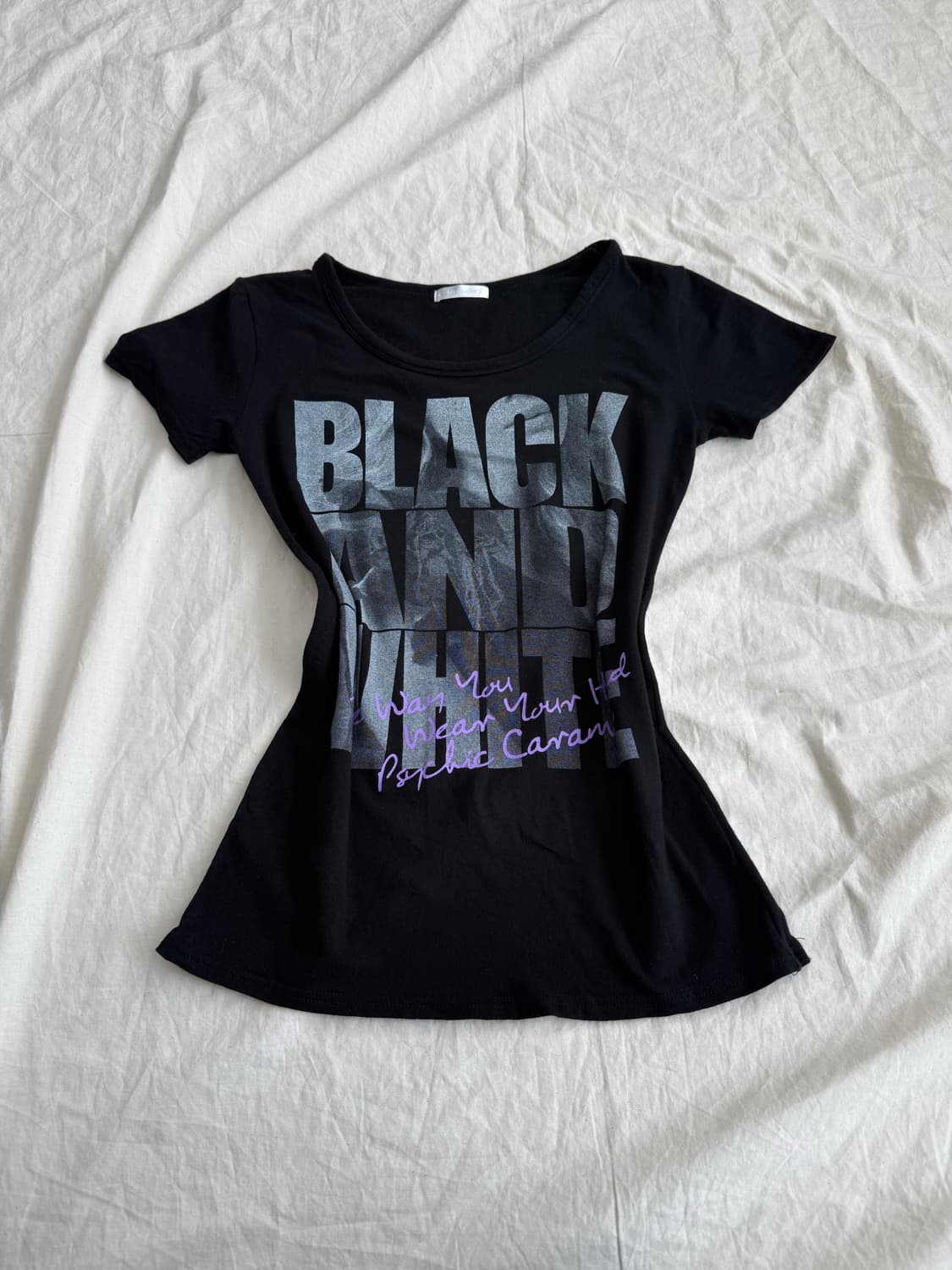 블랙 y2k 00’s 딱붙 프린팅 반팔 상품이미지1