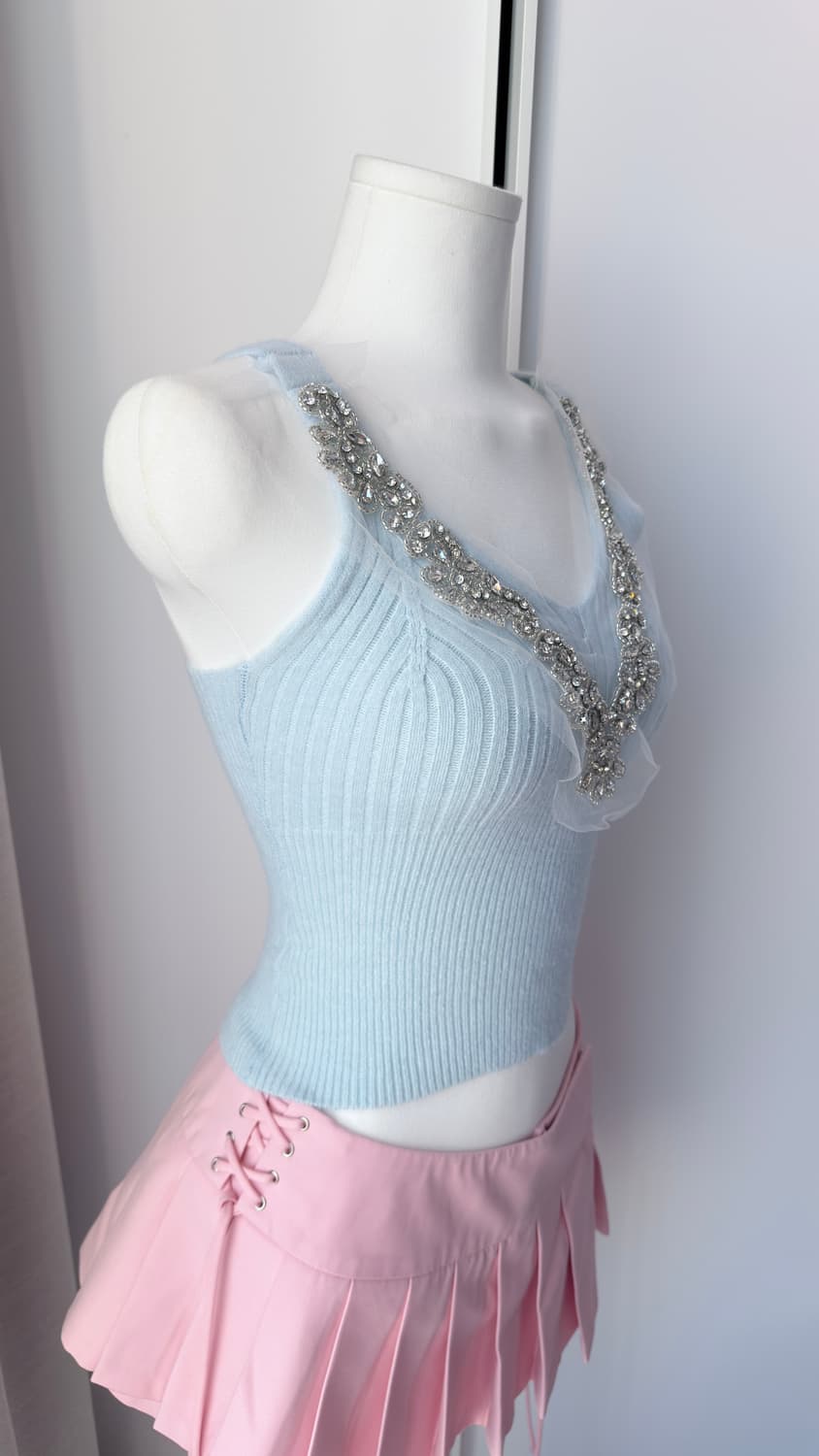 수입의류/ 큐빅 니트 슬리브리스 스카이블루 상품이미지2