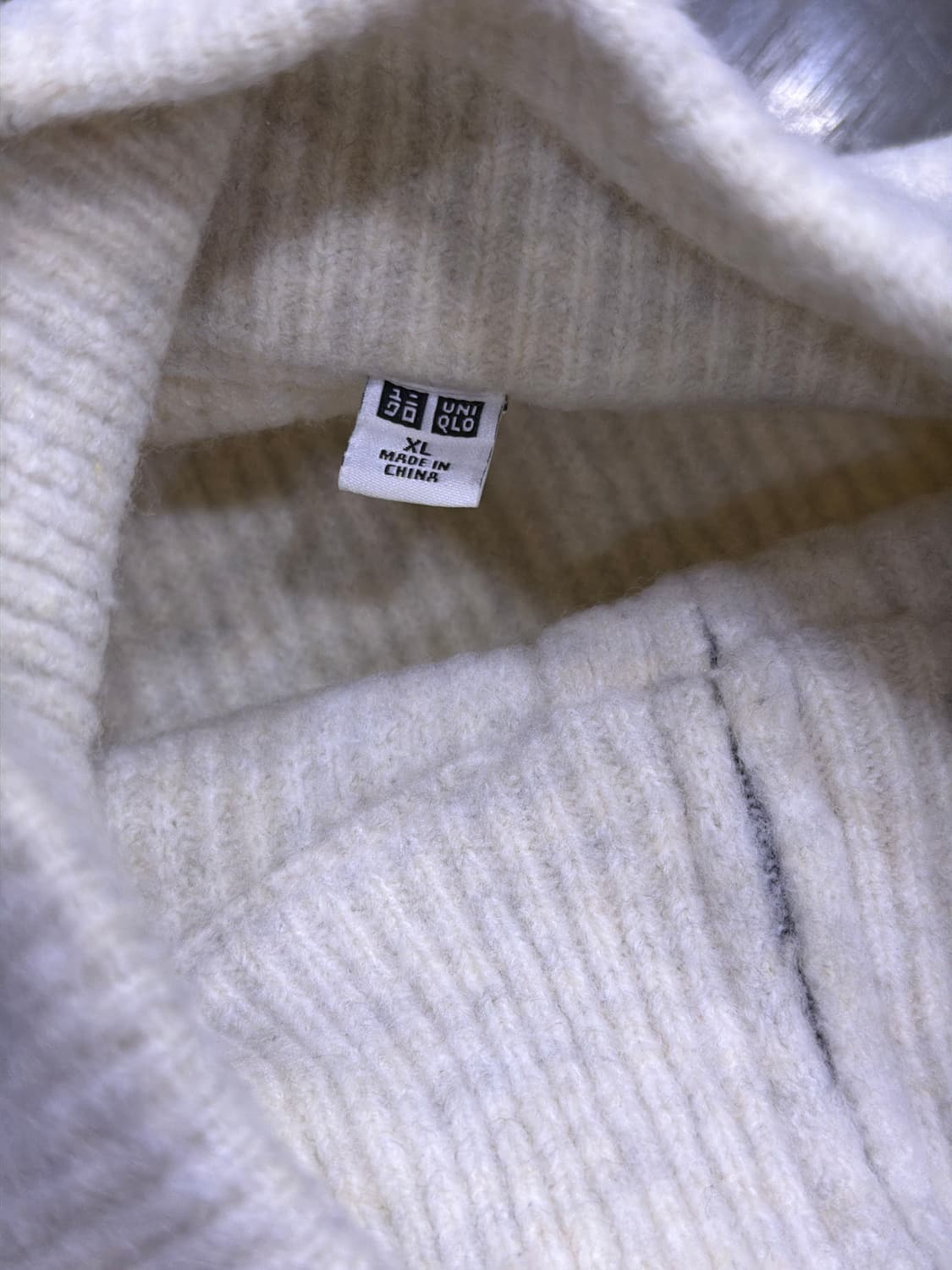 유니클로 하프 집업 얀 니트 풀오버 스웨터 아이보리 XL 상품이미지6
