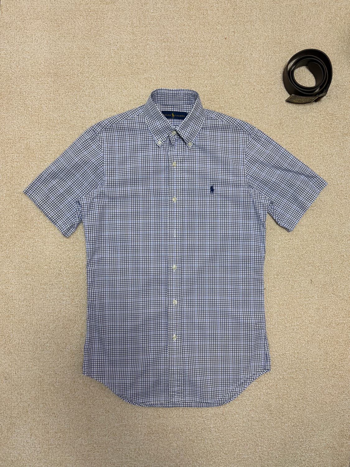 XS, 남여공용) 폴로 랄프로렌 반팔 체크 셔츠 블루 상품이미지1
