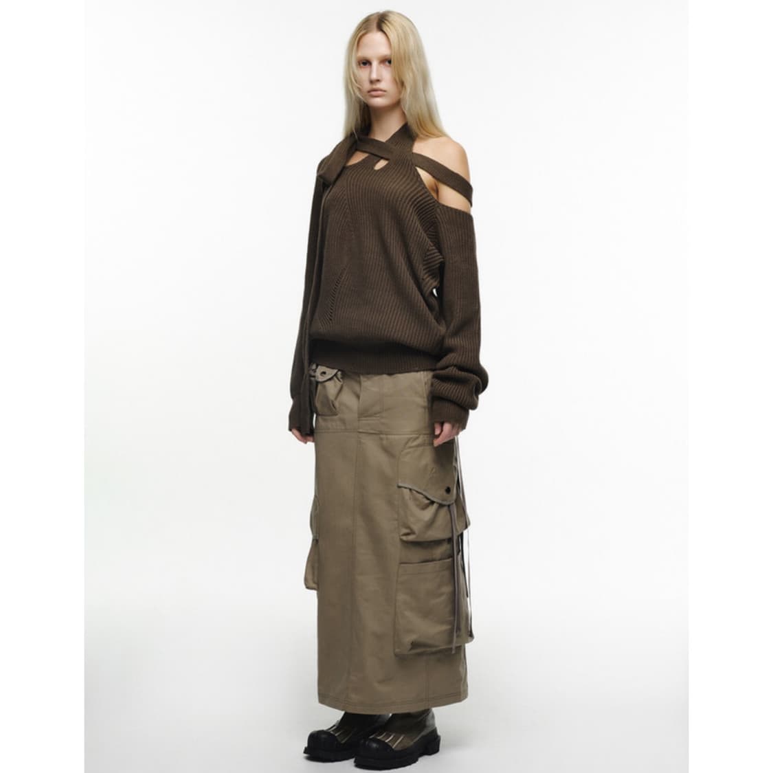 나체 스트랩 카고 맥시 롱스커트 베이지 상품이미지3