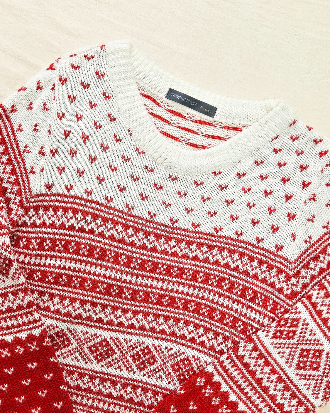 노르딕 하트 패턴 레드 니트 상품이미지3