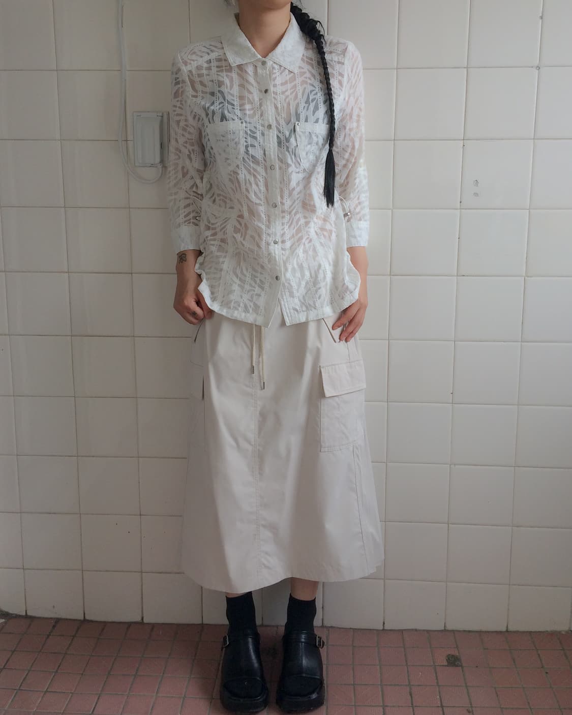 back pleats point cago skirt 상품이미지5