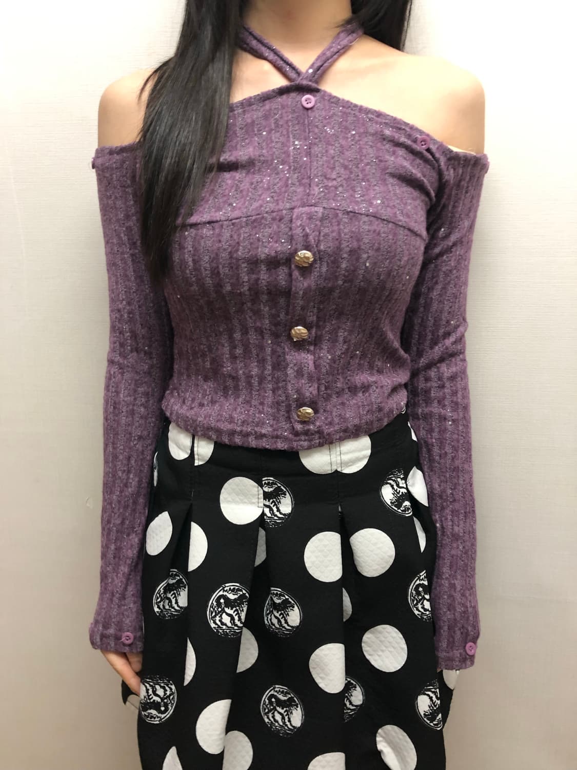 빈티지 퍼플 글리터 홀터넥 탑 상품이미지2