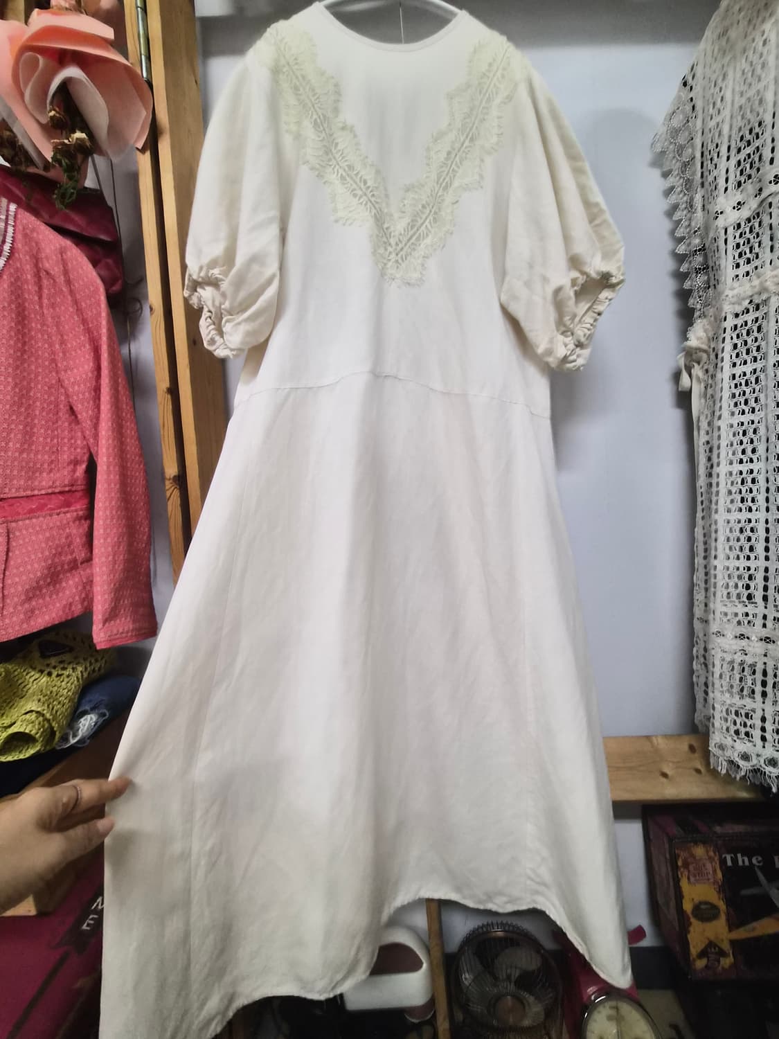시스템 린넨레이온 벌룬퍼프 레이스 롱 원피스 상품이미지6